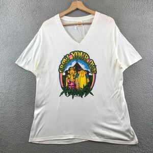 Vintage 70s Grow Your Own Novelty Graphic V-Neck T-Shirt Humor Hippie Retro
